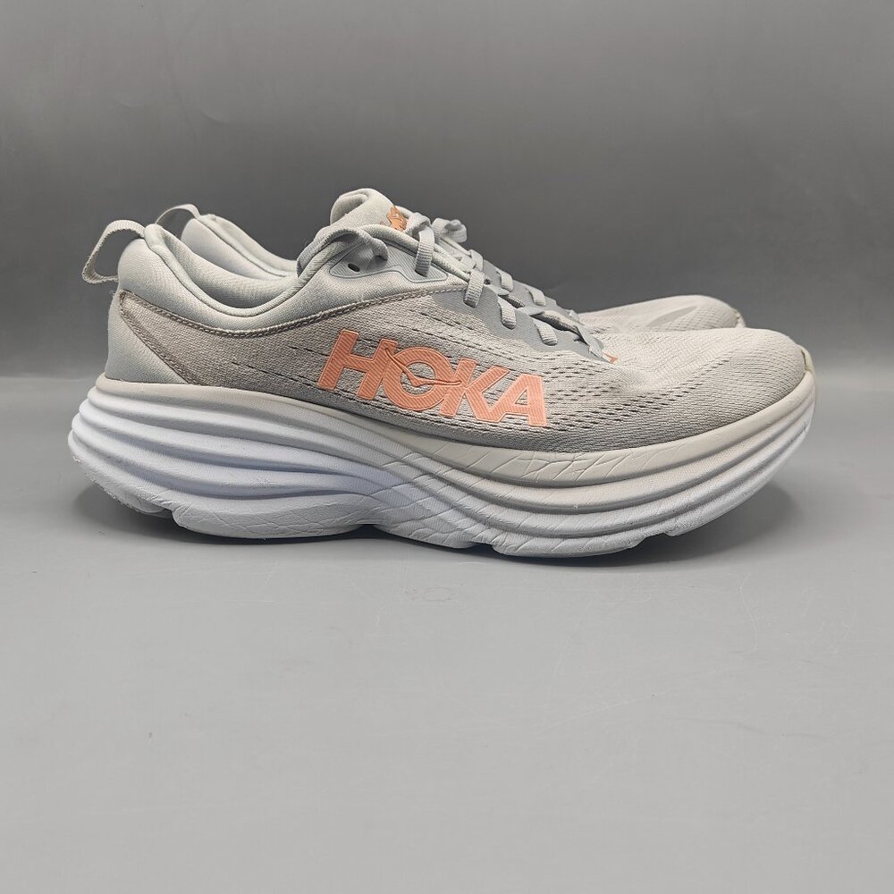 Hoka Bondi 8 Shoes Women's Size 12B Wide Gray Pink Harbor Mist Lunar Rock Runnin